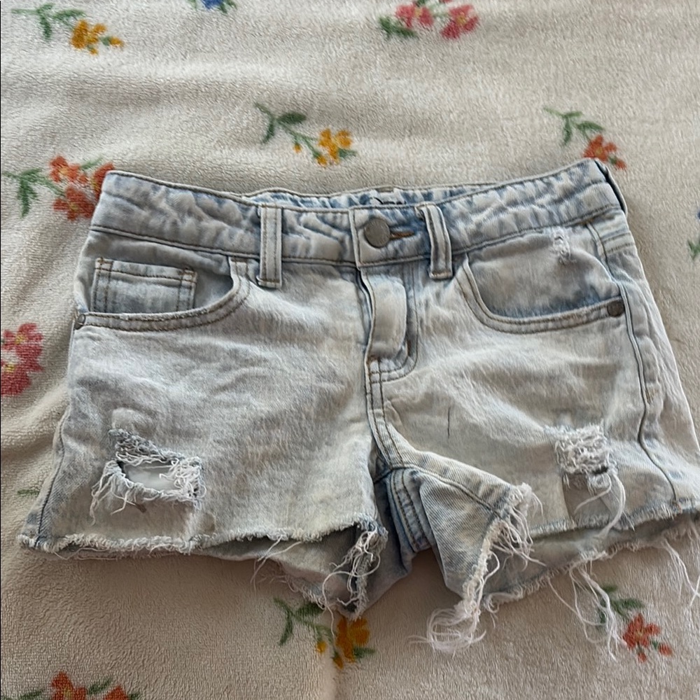 Distressed Light Blue Denim Shorts
